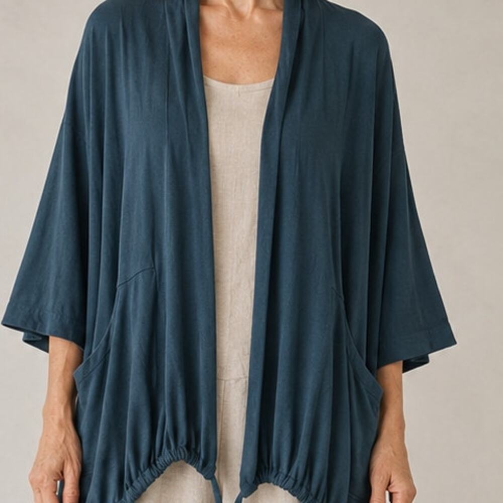 Chalet Et Ceci Small Open Kimono Cardigan Jewel Teal Short Sleeve Lagenlook